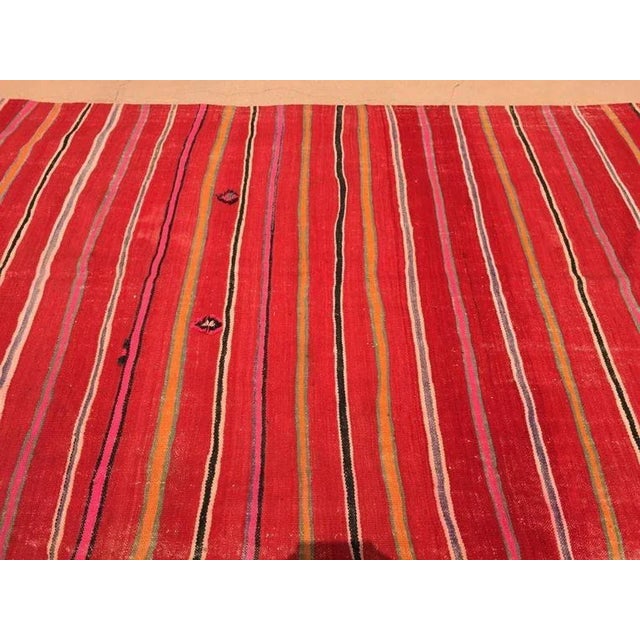 Textile Vintage Moroccan Berber Kilim Rug in Burgundy, Pink and Orange Stripes 1960s For Sale - Image 7 of 12