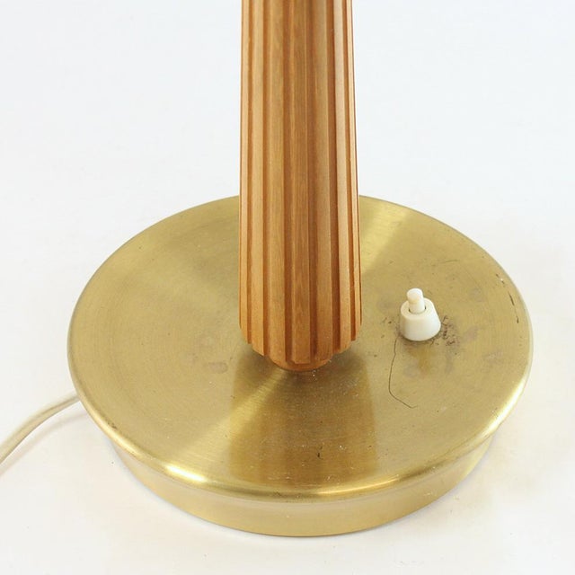 Scandinavian Modern Beech and Brass Table Lamp by Hans Bergström for Asea, 1950s, in Very Good conditions. Designed 1950...