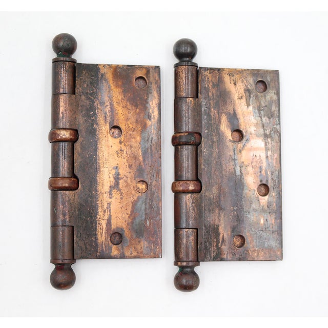 Mid 20th Century Pair of Vintage 4.5 X 4.5 In. Brass Ball Bearing Door Hinges For Sale - Image 5 of 5