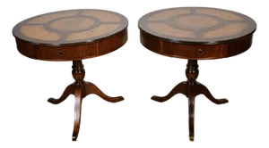 1930s English Regency Mahogany & Leather Top Pair of Side Tables / End Tables