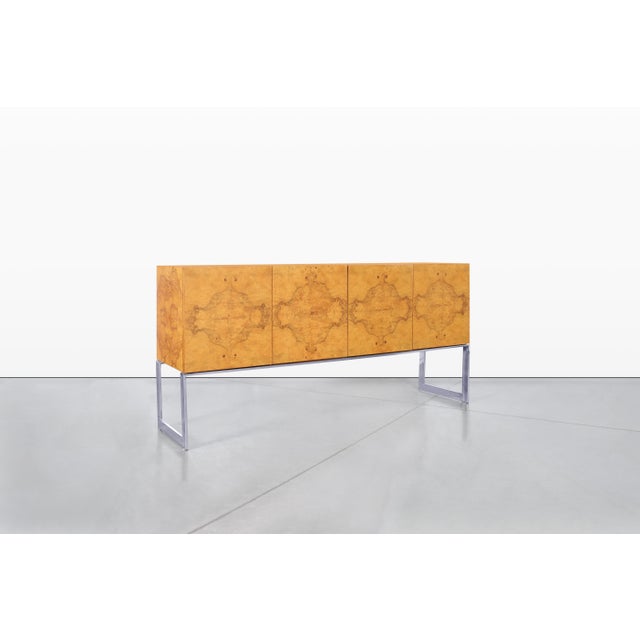Vintage Burl Wood and Chrome Credenza by Milo Baughman for Thayer Coggin For Sale In Los Angeles - Image 6 of 13