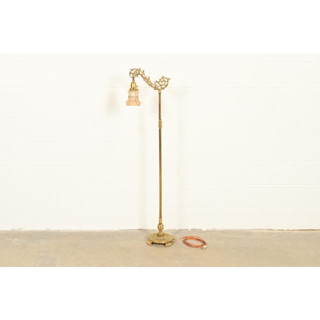Antique Art Nouveau Brass Bridge Arm Floor Lamp For Sale - Image 11 of 11