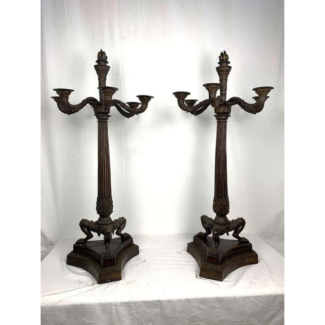 Metal Empire Bronze Candelabras, France, Set of 2 For Sale - Image 7 of 9