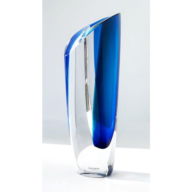 Glass Goran Warff Kosta Boda Saraband Heavy Crystal Vase/Art Sculpture Blue and Teal 11" Tall 5.3 LBS For Sale - Image 7 of 18