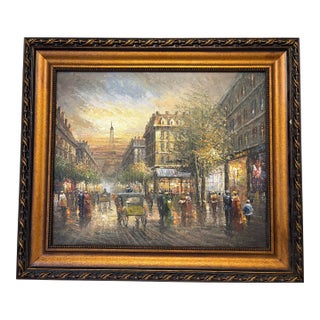 20th Century Vintage Paris Street Scene Oil Painting For Sale