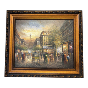 20th Century Vintage Paris Street Scene Oil Painting
