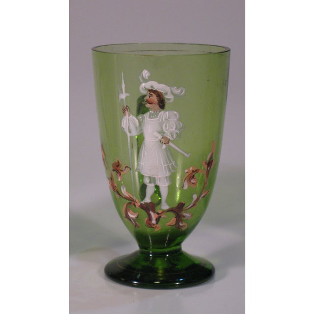 Tea Glass Cups Karl Moser Style Hand Panted Enamel Renaissance Guardsmen Green - Set of 4 For Sale - Image 10 of 17