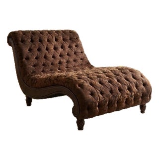 Vintage Rachlin Tufted Chaise Lounge Sofa Chair Carved Wood Frame Nailhead Trim For Sale