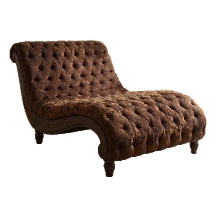 Vintage Rachlin Tufted Chaise Lounge Sofa Chair Carved Wood Frame Nailhead Trim For Sale