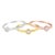 A promise ring crafted in yellow, white, and rose sterling silver that is micron 2 plated with 14 karat gold and featuring...
