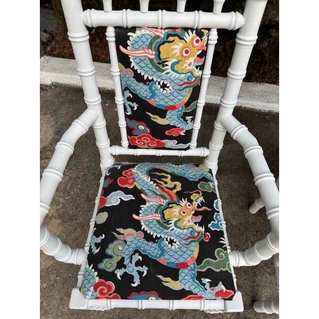 Pair of White Wooden Faux Bamboo Chairs For Sale In New York - Image 6 of 12