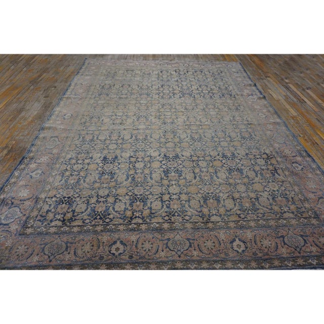1920s Blue Room Size Herati Pattern Antique Moud Khorasan Knotted Wool Area Rug For Sale - Image 9 of 9
