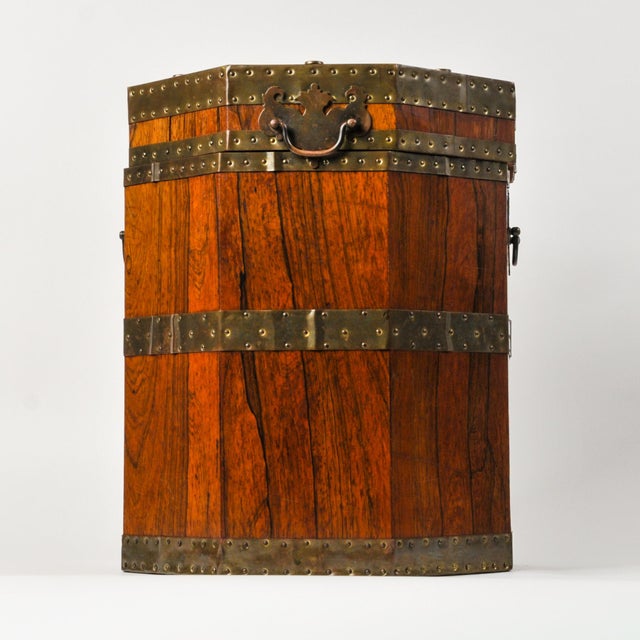 Antique English Mahogany Octagonal Chest With Brass Fittings For Sale - Image 4 of 15