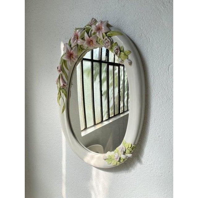 Oval Ceramic Mirror with Flowers, 1980s For Sale - Image 9 of 18