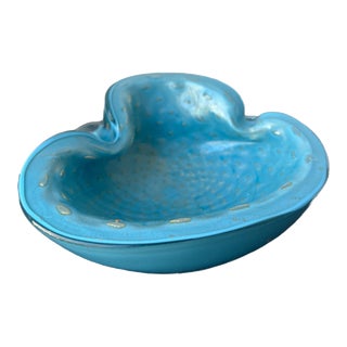 1950s Alfredo Barbini Blue With Gold Flecks Bowl Ashtray For Sale