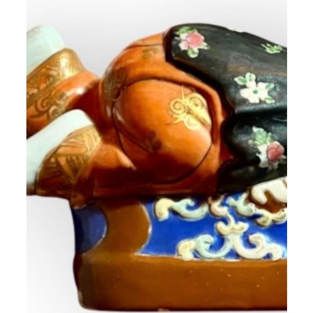 Vintage Chinese Porcelain Figural Pillow, Hand-Painted Boy, 1978 For Sale - Image 11 of 16