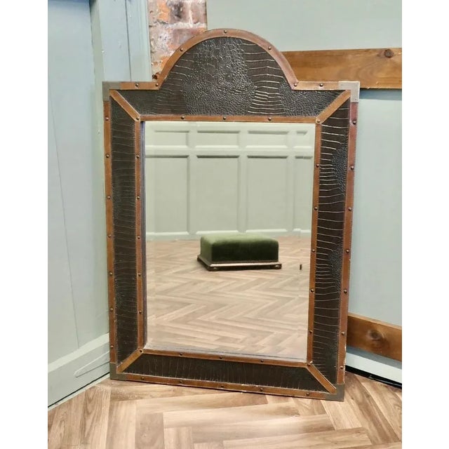 French Art Deco Leather Wall Mirror, 1910s For Sale - Image 3 of 8