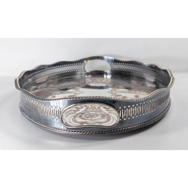 Mid-Century English Sheffield Silverplate Drinks Serving Tray With Gallery in Victorian Style For Sale - Image 4 of 12