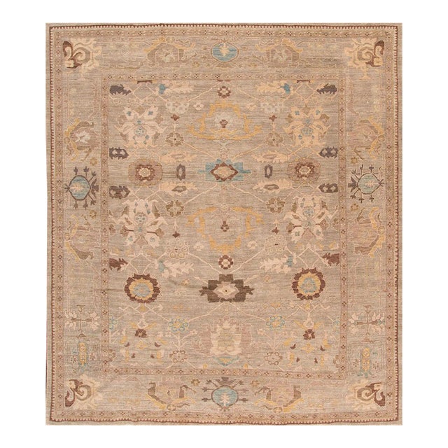 2010s Brown Modern Sultanabad Wool Rug With Floral Design For Sale