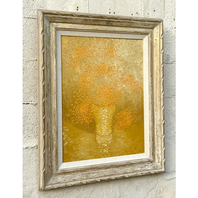 Vintage Boho 1965 Original Floral Oil Painting on Board For Sale - Image 4 of 8