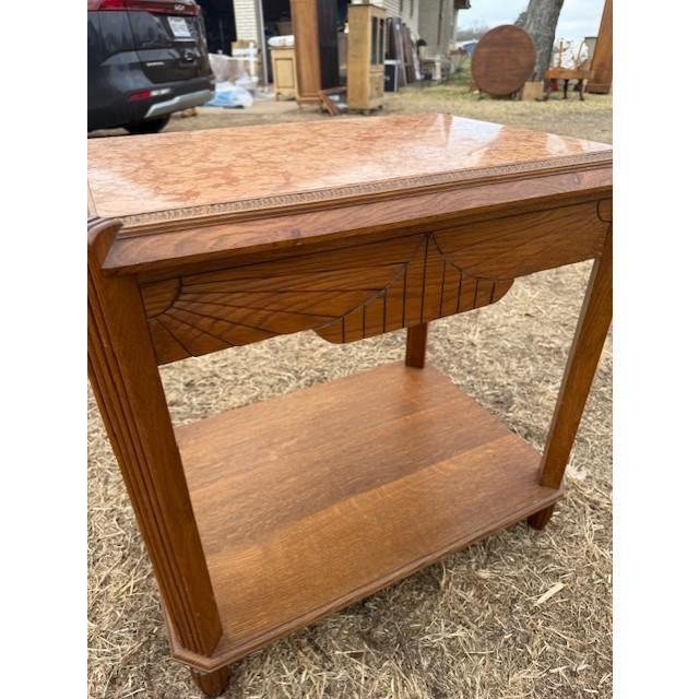 A Large 1940s Vintage French Art Deco Solid Walnut Marble Top Coffee Table or Side Table For Sale - Image 9 of 14