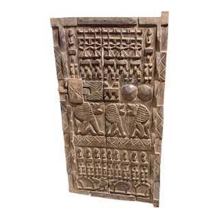 Vintage Dogon Granary Door With Nommo Ancestors Mali African 46" H For Sale
