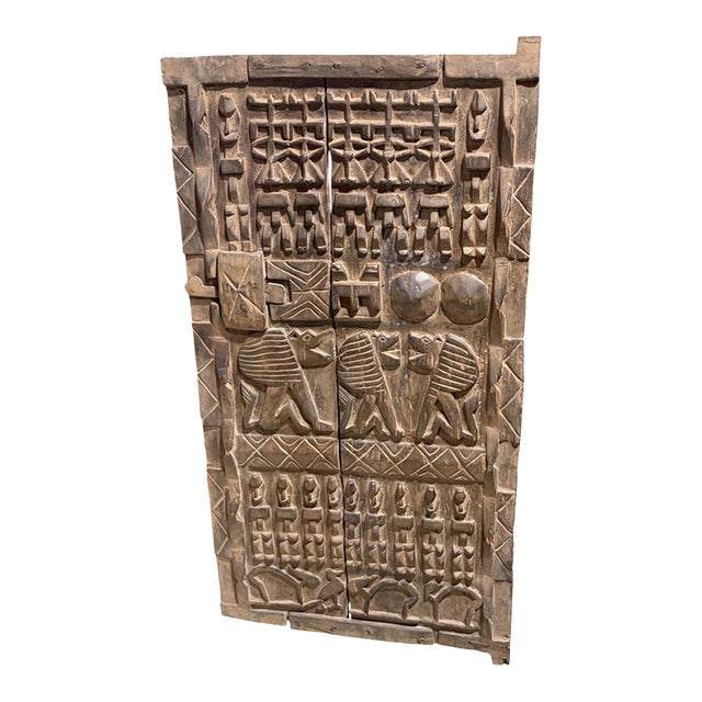 Vintage Dogon Granary Door With Nommo Ancestors Mali African 46" H For Sale