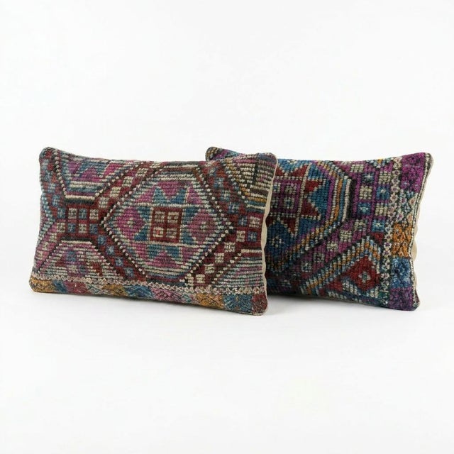 This beautiful 14'' x 20'' & 12'' x 24'' Turkish Kilim pillow cover set was made from authentic handwoven flatweave kilim....