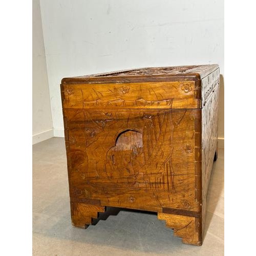Hand Carved Wooden Storage Chest For Sale - Image 5 of 7