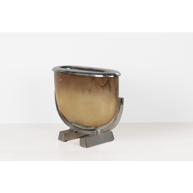 Mid-Century Modern Smoked Gold Glass and Chrome Large Sculptural Jardinière For Sale - Image 10 of 14