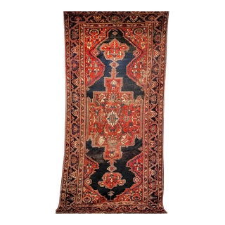 19th Century Persian Farahan Gallery Rug, Hand-Knotted Wool, Geometric Pattern, Red & Navy, 5x10 For Sale