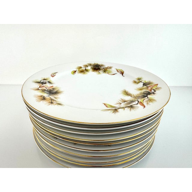 Ceramic Vintage Mid Century Kyoto China “Pines” Pattern Porcelain Plates – Japan, Set of 21 For Sale - Image 7 of 16