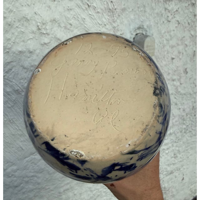 Vintage Jerry Brown Hamilton 1993 Pitcher Pottery Ceramic Blue Splatter Glaze For Sale In New York - Image 6 of 6