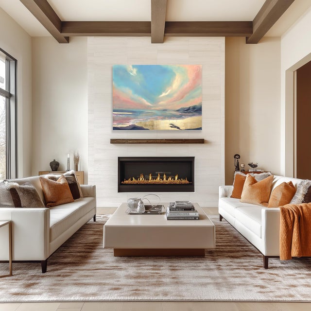 Metal Whisper - Large Scale Pastel Tone Oceanscape Sunset Painting on Canvas Original Artwork by Charlotte Elizabeth For Sale - Image 7 of 9