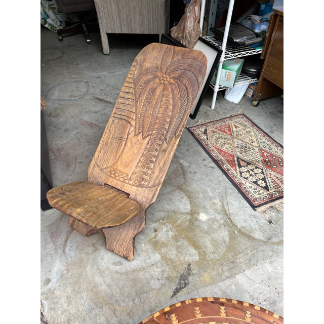 Mid-Century Modern Wooden Hand Carved Palm Tree African Chair For Sale - Image 3 of 4