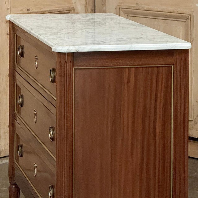Antique French Louis XVI Mahogany Commode With Carrara Marble Top For Sale - Image 11 of 17