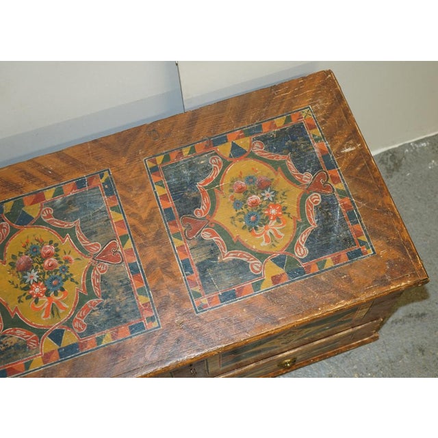 1875 Large Antique Original Paint Romanian Blanket Chest Coffer Trunk + Drawer For Sale - Image 12 of 18