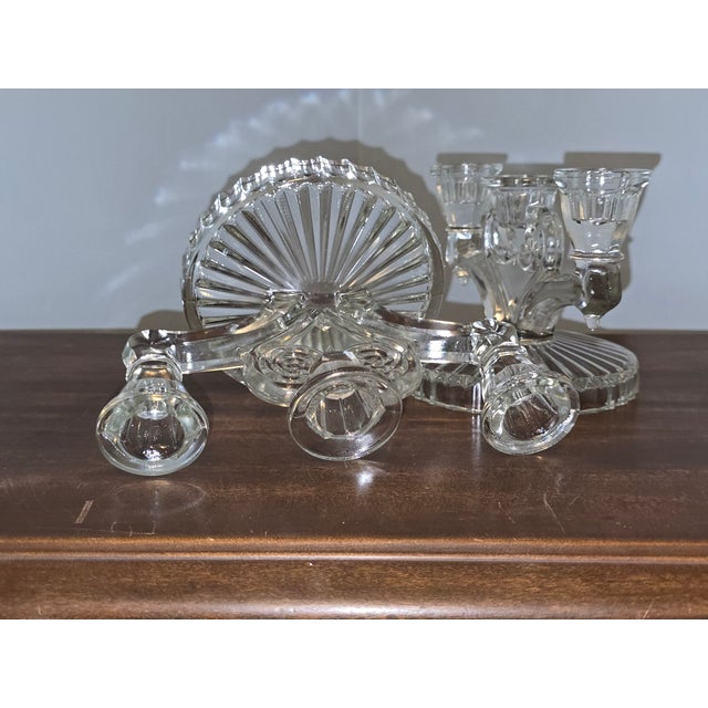 Transparent Vintage Pressed‑Glass Triple Spot Candleholders — Set of Two For Sale - Image 8 of 11