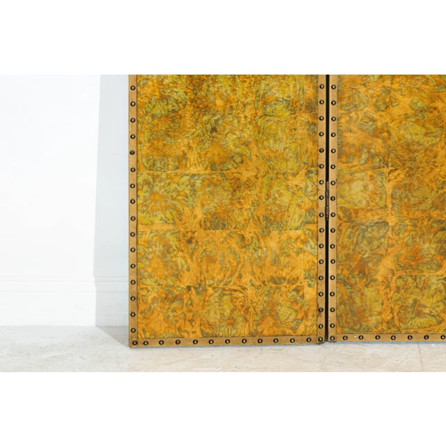 Scalloped Four-Panel Screen in Distressed Gold Leaf with Nailhead Trim For Sale - Image 12 of 12