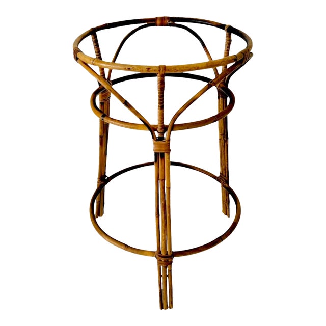 Vintage Victorian Boho Chic Mid Century Burnt Bamboo Plant Holder Stand For Sale