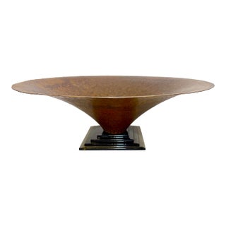 Large Eva 96' Mid Century Modern Hammered Copper Glass Footed Centerpiece Bowl For Sale