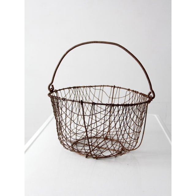 Antique Handmade Wire Gathering Basket For Sale - Image 4 of 13