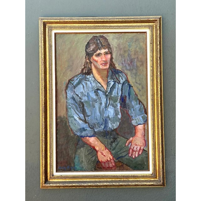 Vintage Original Oil Portrait of Man on Canvas For Sale - Image 9 of 12