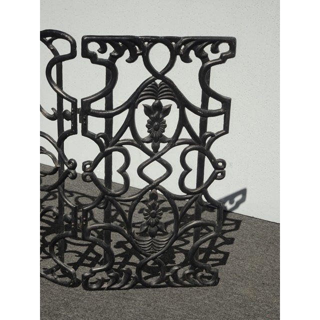 1990s Vintage Spanish Style Cast Iron Three Panel Ornate Black Fireplace Screen For Sale - Image 5 of 18