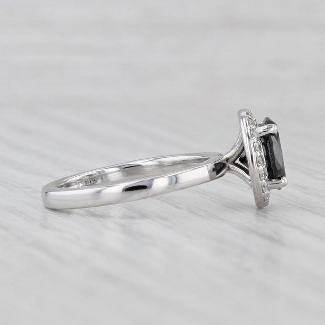 Modern 1.77ctw Black White Diamond Halo Ring 14k White Gold Size 8.25 Engagement For Sale - Image 3 of 7