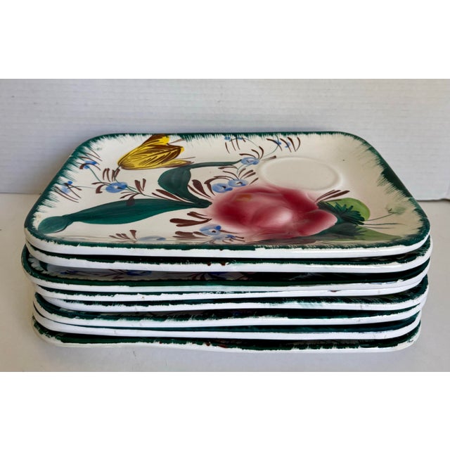 Vintage Italian Hand-Painted Floral Snack Plates With Cup Rests - Set of 8 For Sale - Image 13 of 13