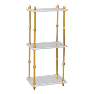 Carmel 3-Tier Bamboo Brass/Lucite Shelf, 14" Wide For Sale