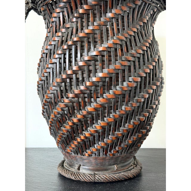 Mid-Century Modern Extraordinary Smoke Bamboo Basket with Wisteria Root Handle Meiji Period For Sale - Image 3 of 14