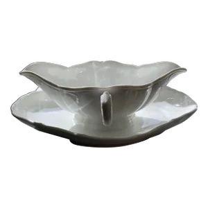 Vintage KPM White Porcelain Gravy Boat Attached Under Plate