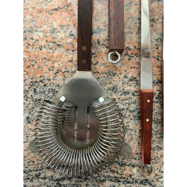 1960s 1960s Japanese Rosewood & Stainless Steel Cocktail Bar Tool Set- 7 Pieces For Sale - Image 5 of 9